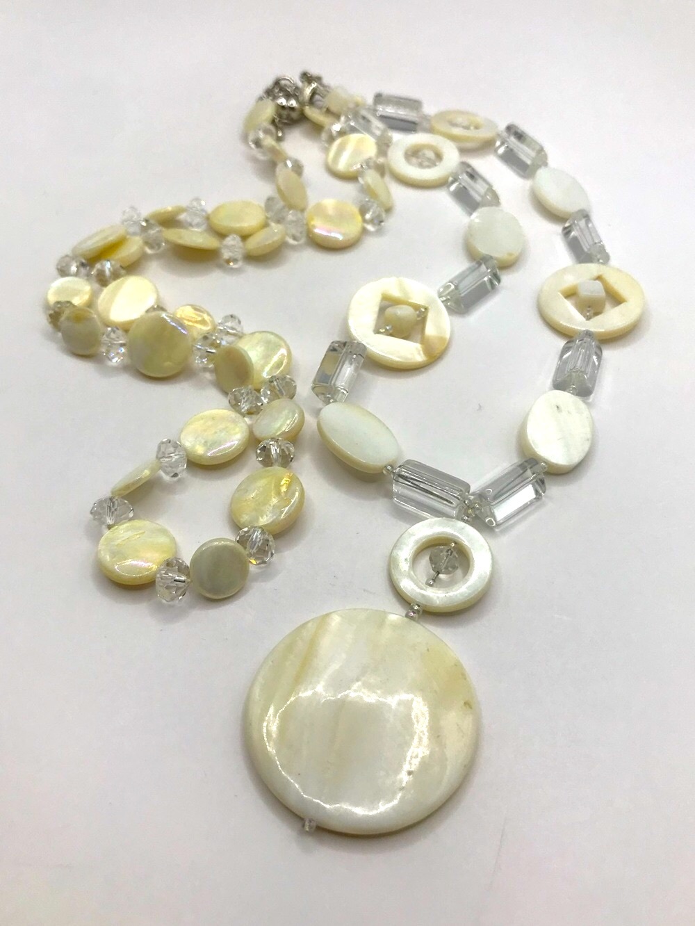 2 Iridescent Mother-of-Pearl Disc & Acrylic Bead Necklaces